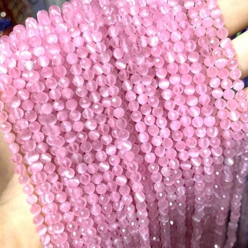 Natural Stone 2 3 4mm Faceted Pink Cat Eye Loose Opal Spacer Beads For Jewelry Making DIY Bracelet Necklace Accessories