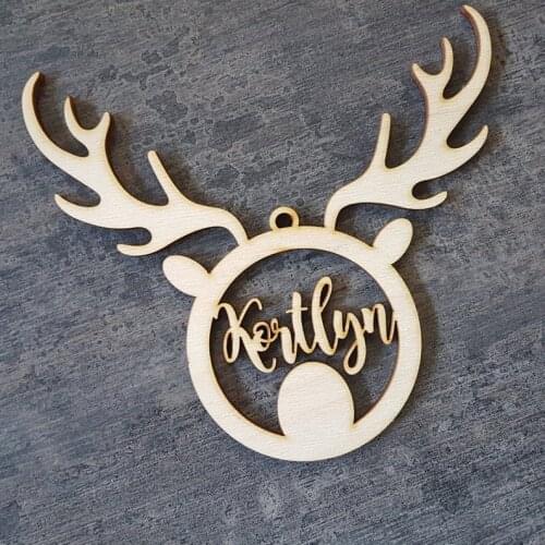 Custom wooden DEER baubles ornament with name ,birhday tag, rustic wedding favor tags, personalized Gift tag,wood Hang Tags