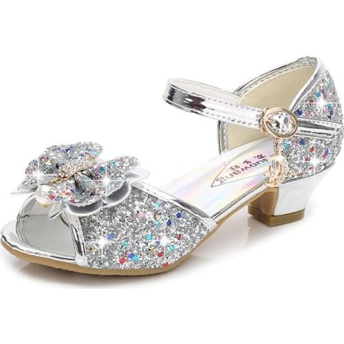 New Summer Peep Toe Children Sandals for Girl Princess Dance Shoes Glitter Bowtie Kids Sandals