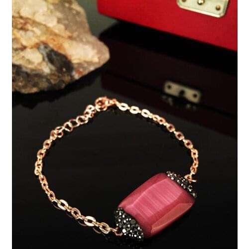 Dr Stone Natural Stone Women 'S Cat 'S Eye Stone Rose Gold plated Bangle KRB89