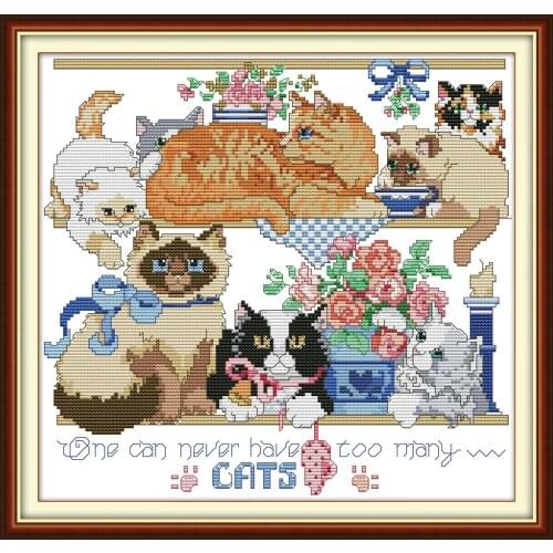Everlasting Love Eight Kittens 3 Chinese Cross Stitch Kits Ecological Cotton Stamped Printed DIY Christmas Wedding Decoration