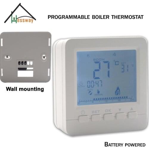 Weekly Programmable Room Wall Mounted Boiler Thermostat Battery powered for dry contact relay