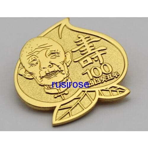 Personality Golden Longevity Metal Brooch Badge customization