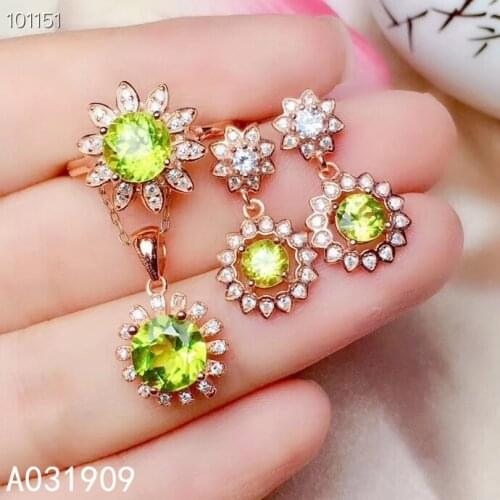 KJJEAXCMY boutique jewelry 925 sterling silver inlaid Natural Peridot Earring pendant Ring ladies Suit Support Detection