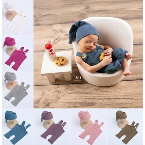 Newborn Photography Clothing Baby Knot Hat+Jumpsuits Set Studio Infant Photo Props Accessories Newborn Shoot Clothes Fotografia