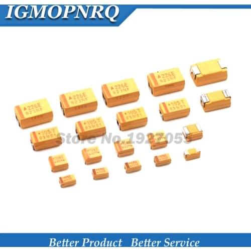 10pcs A B C D Type Tantalum Capacitor 100UF 0.22UF 1UF 4.7UF 10UF 22UF 33UF 47UF 6.3V 10V 16V 25V 35V 50V 3216 3528 6032 7343