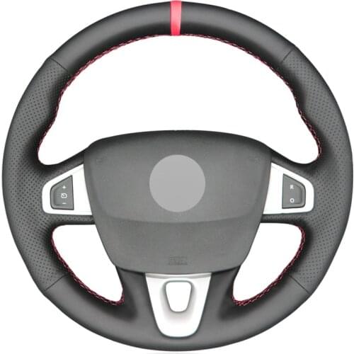 Red Marker Black PU Faux Leather Car Steering Wheel Cover for Renault Megane 3 (Coupe GT) RS 2010 2011 2012 2013 2014-2016