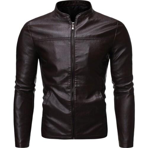 2021Spring and autumn main push style mens fashion trend stand-up collar motorcycle slim leather jacket