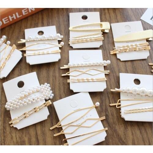 1 set of metal pearl hairpin combination Minimalist sweet wind bangs clip word clip side clip hairpin hairpin hair accessories
