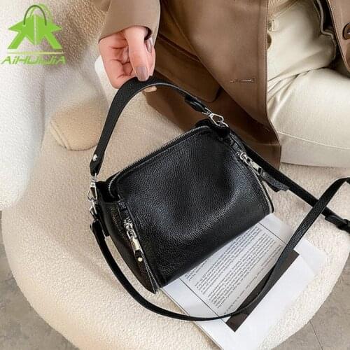 Fashion Womens Genuine Leather Black High Capacity Shoulder Bags 2021 New All-match Crossbody Bags Women Simplicity Handbags