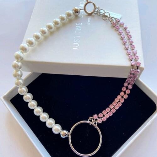 2021 New Y2K Aesthetics Pearl Zircon Necklace Pendant Female Clavicle Chain Purple Zircon Necklace for Woman Jewelry Wholesale