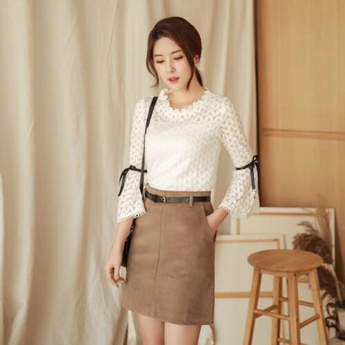 MRMT 2021 Brand New Autumn Womens T Shirt Slim Solid Color Seven-quarter Sleeve T-shirt for Female Lace Tops Tshirt