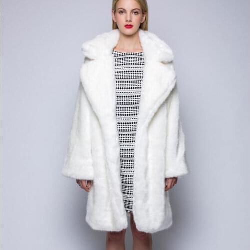 2018 New autumn winter female faux rabbit fur coat suit collar lady warm fur coat Fashion plus size women pure white overcoat