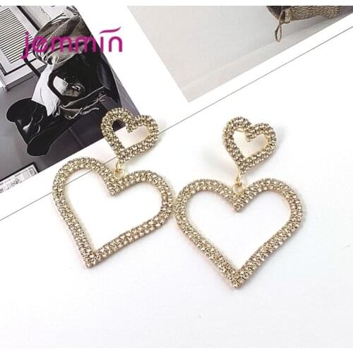 New Trendy Hyperbolic Double Heart Shaped Drop Earrings for Women Female S925 Sterling Silver AAA Cubic Zircon Afrian Jewerly