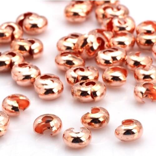 OlingArt 120pcs/lot Plating Rose gold Dia 5MM/Inner dia 2MM Round snail buckle Copper Crimp Round Covers DIY Jewelry Making