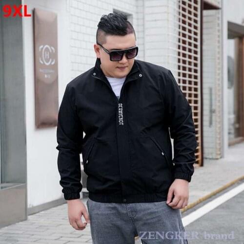 Autumn jacket men black jacket plus size spring autumn trend fat handsome clothes menswear 9XL 8XL 7XL