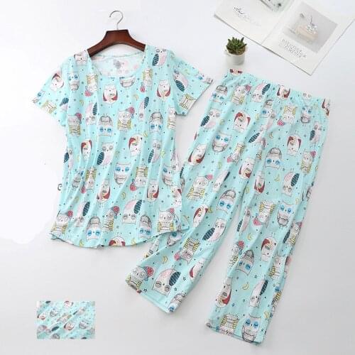 3XL Pajamas Set Short Sleeve T-shirt Long Pants Summer Sexy Hot Pyjama Mom Cotton Homewear Cozy Plus Sleepwear kPaCotAkoWka