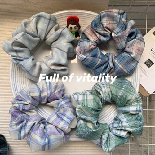 JK Uniform Hair Band Girls Large Intestine Hair Band Girly French Retro Plaid Hair Accessories Ponytail Hair Band Wholesale