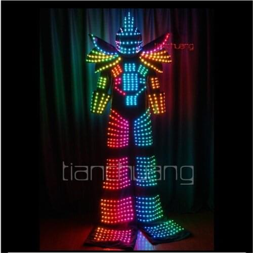 Programmable tron led light costumes full color robot men stilts suit colorful luminous glowing outfit party wears show clothes