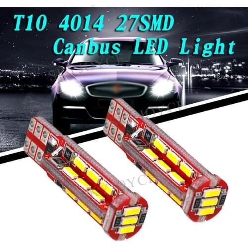 SKYJOYCE 100pcs T10 Canbus LED Light W5W 168 192 4014 27SMD LED Canbus Error Free White T10 27LED Car Marker Parking Light Bulb