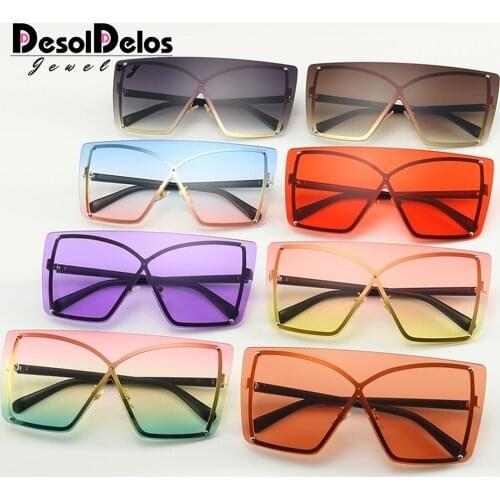 Pink Yellow Square Sunglasses For Women Double Color One Pieces Flat Sun Glasses Men Alloy Rimless Eyewear 2019 Brand Shades