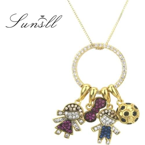 SUNSLL new gold copper necklace red / blue cubic zirconia designed for women necklace children jewelry pendant necklace gift