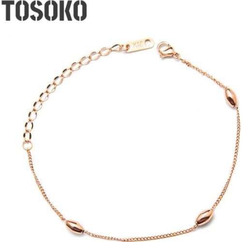 TOSOKO Stainless Steel Jewelry Chain Simple Bracelet Oval Beads Female Chain BSE077