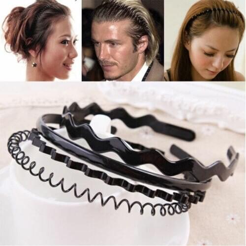 Unisex Mens Women Sports Wave Hair Band Metal Black Hairband Headband Alice band