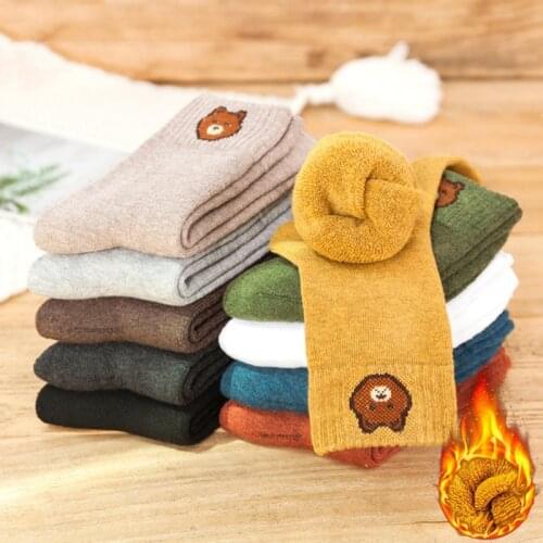 Thickened Terry Socks Korean Cartoon Bear Candy Color Womens Cotton Thickened Warm Comfortable Womens Cotton Socks in Winter