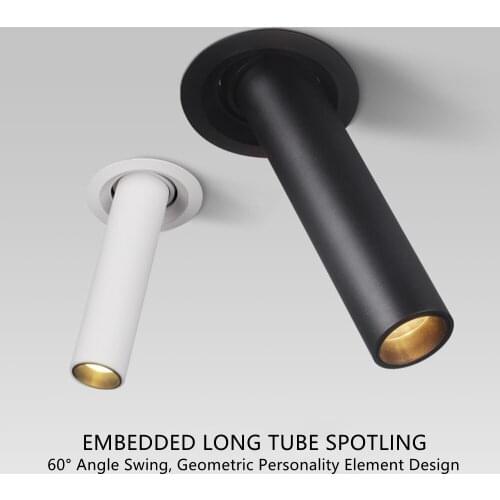 Black/White Long Tube Led Downlight 12W Recessed LED Spotlight Angle Rotatable Ceiling Light Indoor Lighting For Kitchen Bedroom