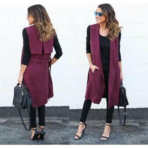 2019 New Autumn Casual Women Ladies Outerwear Coat Sleeveless Turn-down Collar Long Waist Coat Vest Jacket