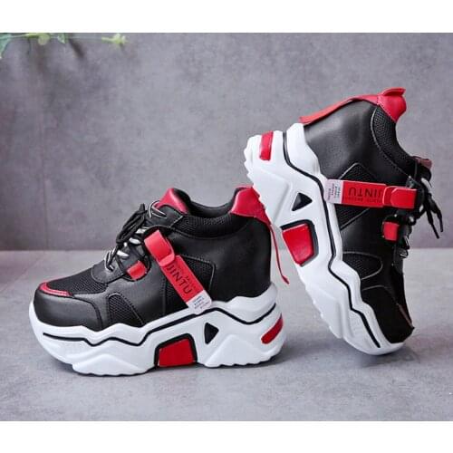 Ladies Hidden Wedge Heels Lace Up Sneakers Platform Creepers Fashion Sport Shoes Match Colors Girls New 2021