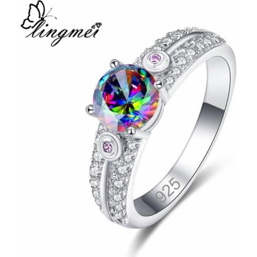 Lingmei New Vogue Simple Round Multi & White Purple CZ Silver ColorRing Size 6-9 Classic Women Jewelry Christmas