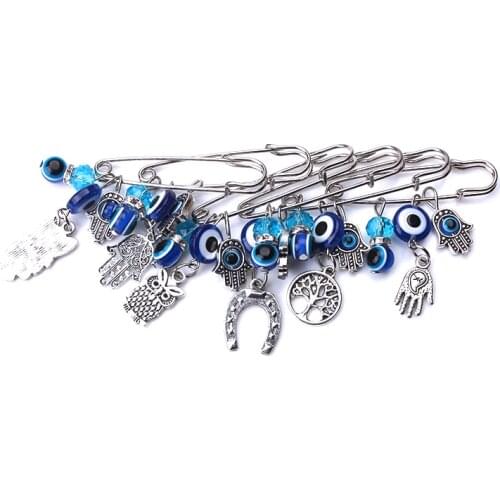 1pc fashion 7 style turkey evil eye hamsa hand owl charms pendant brooch &pin jewelry accessories for Women Buckle Clips