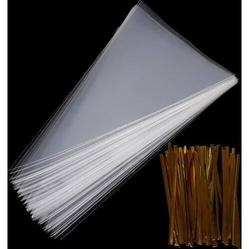 100x Clear Plastic Cone Shape Cellophane Bags Transparent Candy Bag Sweet Sugar Popcorn Flower Packing Bag Birthday Wedding