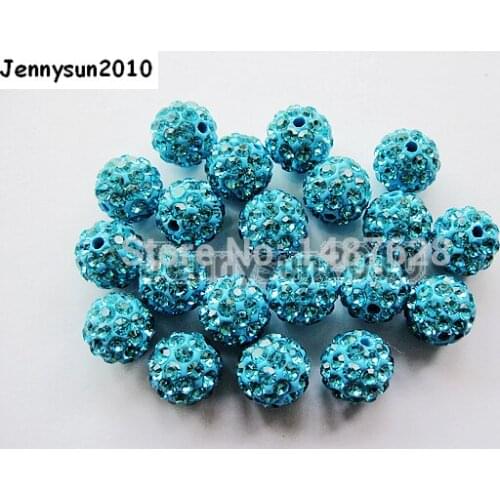 12mm Aqu Top Quality Czech Crystal Rhinestones Pave Clay Round Disco Ball Spacer Beads For Jewelry Crafts 100pcs / Pack