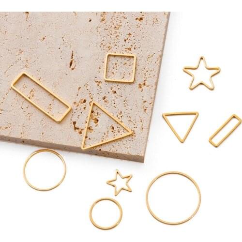 18K Light Gold Love Pentagram Circle Square Triangle Geometric Ring Hanging Ring DIY Eardrops Accessories chains for jewelry