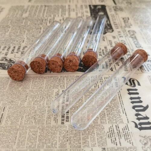 60pcs/Lot 12mL 15x100mm Hard Plastic Test Tube With Corks Plug For Office School Lab or Agilawood Vials Wedding Party Gift Jars