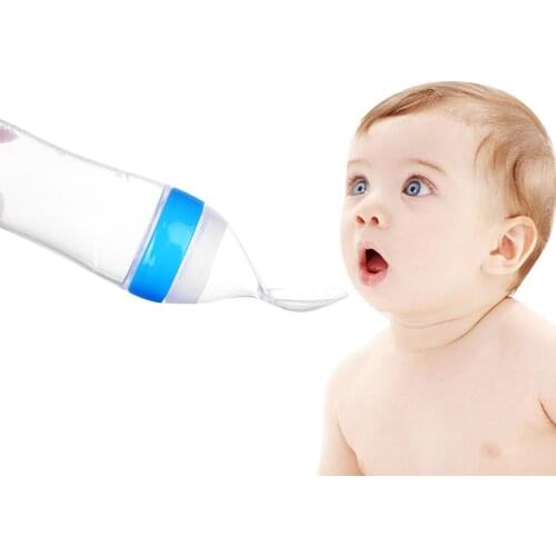 Baby Squeeze Feeding Bottle 90ML Safe Newborn Baby Silicone Squeeze Feeding Spoon Bottle Baby Training Feeder Food Supplement