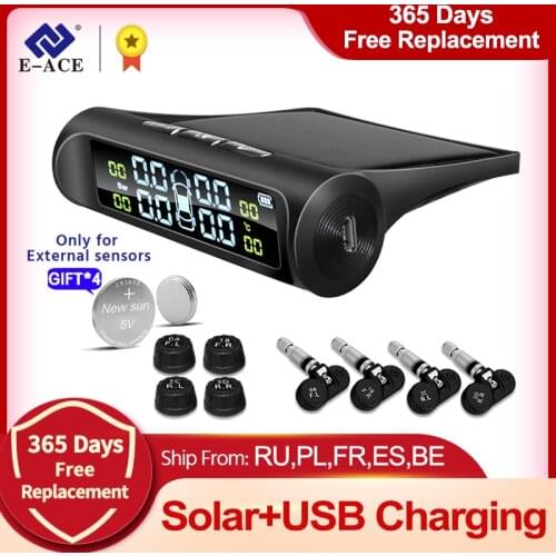 Tire pressure sensor e-ace k02p TPMS, safety automatic control system, solar charging, digital display