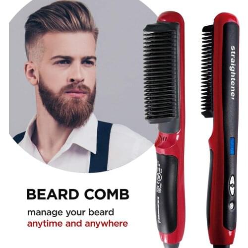 Electric Hair Beard Straightening Brush Anti-Scald Ceramic Iron Beard Styler Comb Heating Straightener Comb For Long Short Hair