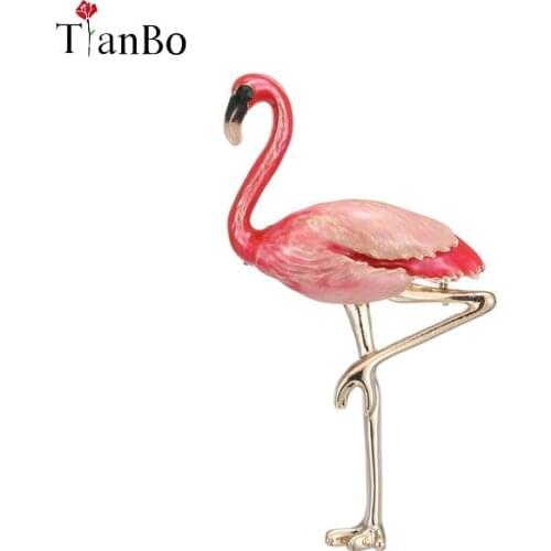 New Design Alloy Red Blue Enamel Flamingo Bird Brooches Women Mens Metal Animal Brooch Pins Banquet Broche Gift Scarf Buckle