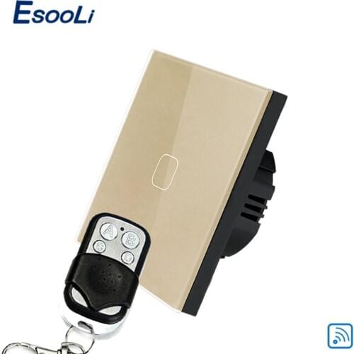 Esooli Wireless remote control wall touch switch EU Golden 1 gang touch switches screen light smart switch with controller 220v