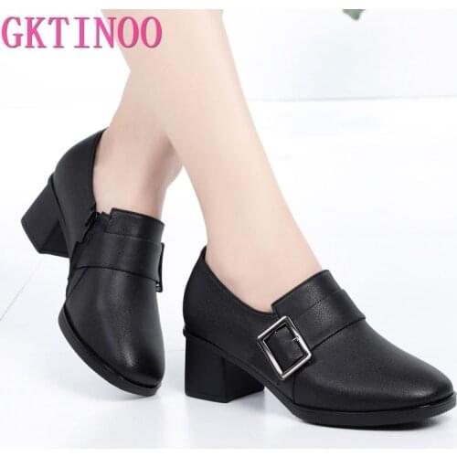 GKTINOO 2021 New Genuine Leather Women Fashion Shoes Mid Heel Lady Pumps office Womens Single Shoes Large size 42 43