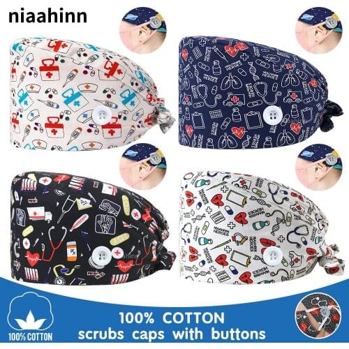 Surgery Doctors Operating Room Hats Printing Gourd Hats Hospital Surgical Cap Pet Grooming Doctor Cap Dentistry Beauty Work Hats