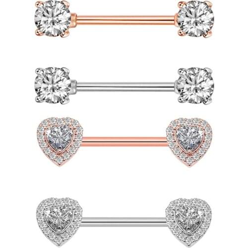 Julie Wang 1 Pair Stainless Steel Zircon Nipple Rings Punk Piercing Clip Sexy Shiny Ball Nipple Barbell Nails Women Body Jewelry