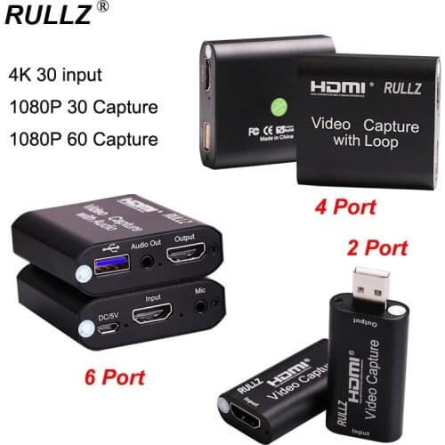 USB 2.0 3.0 4K Loop Out Audio Video Capture Card HDMI Recording Box Mic In Phone Game Live Streaming for Switch PS4 DVD Camera