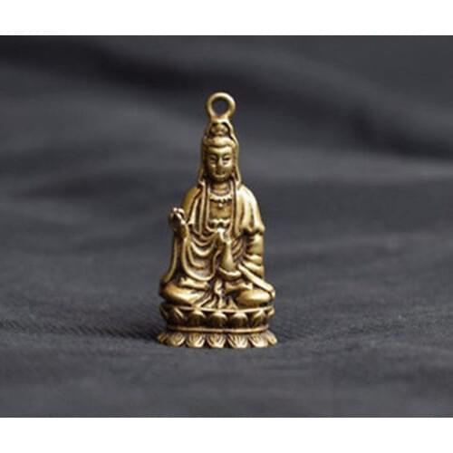 Chinese Pure Brass Guan Yin Kwan-yin Bodhisattva Sitting Lotus Flower Small Buddha Pendant