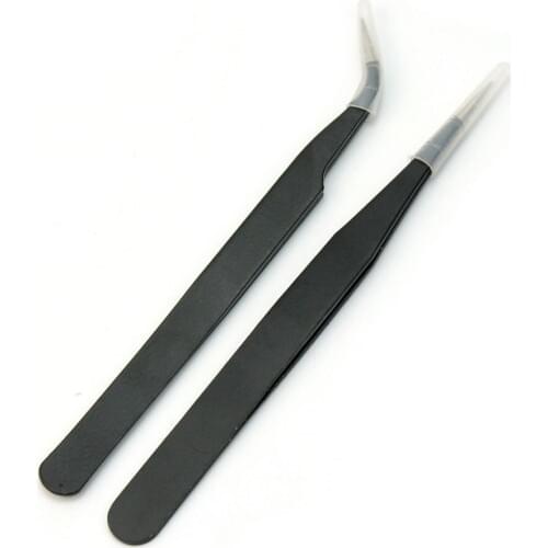 KSOL Nail Art Rhinestones Eyelashes Extension Straight & Curved Tweezers Tool Set-Black