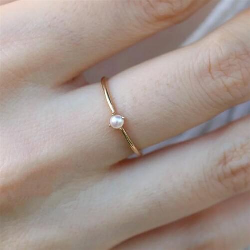 Tiny Pearl Ring 18kc Gold Stacking Ring Dainty Wedding Simple Fashion Women Rings